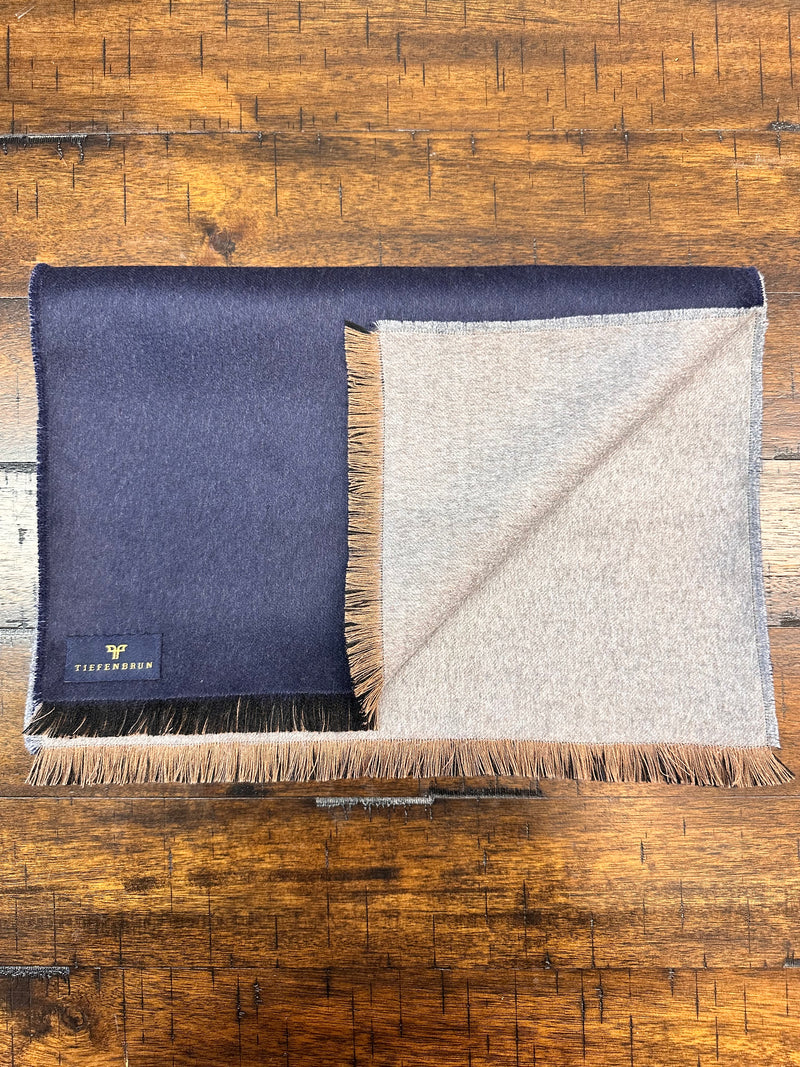 Double-Faced Blue and Light Grey Cashmere Scarf