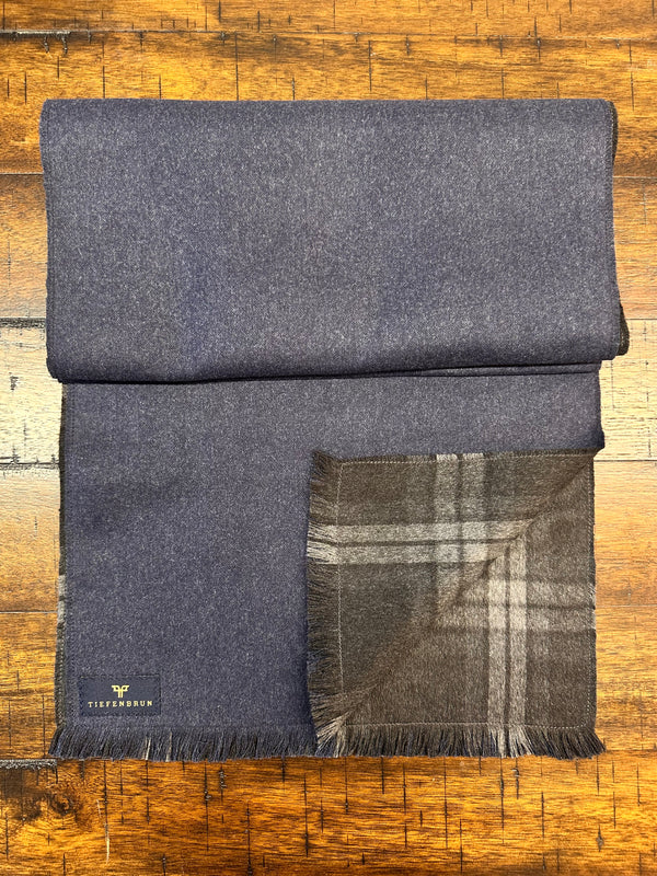 Double-Faced Blue and Grey Shadow Plaid Pure Silk Scarf