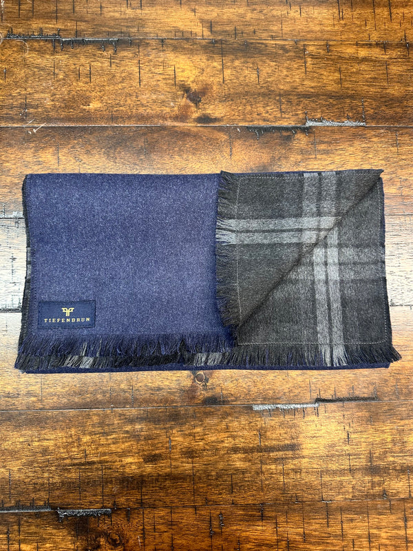 Double-Faced Blue and Grey Shadow Plaid Pure Silk Scarf