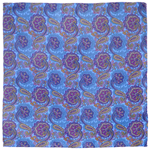 Tiefenbrun Light Blue Paisley Print Silk Square