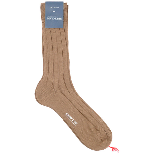 Bresciani Cotton Ribbed Short Socks- Tan