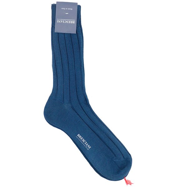 Bresciani Cotton Ribbed Short Socks - Bluette