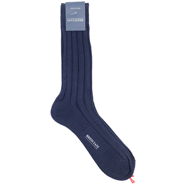Bresciani Cotton Ribbed Short Socks- Navy