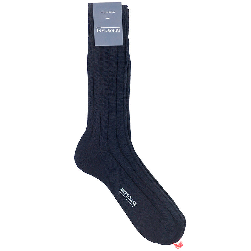 Bresciani Cotton Ribbed Short Socks - Midnight Blue
