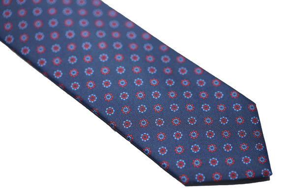 Seven-Fold Navy and Floral Silk Tie