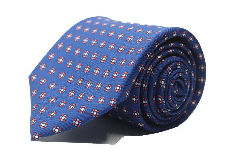Seven-Fold Blue and Floral Silk Tie