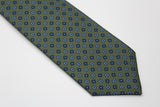 Seven-Fold Green and Blue Floral Silk Tie