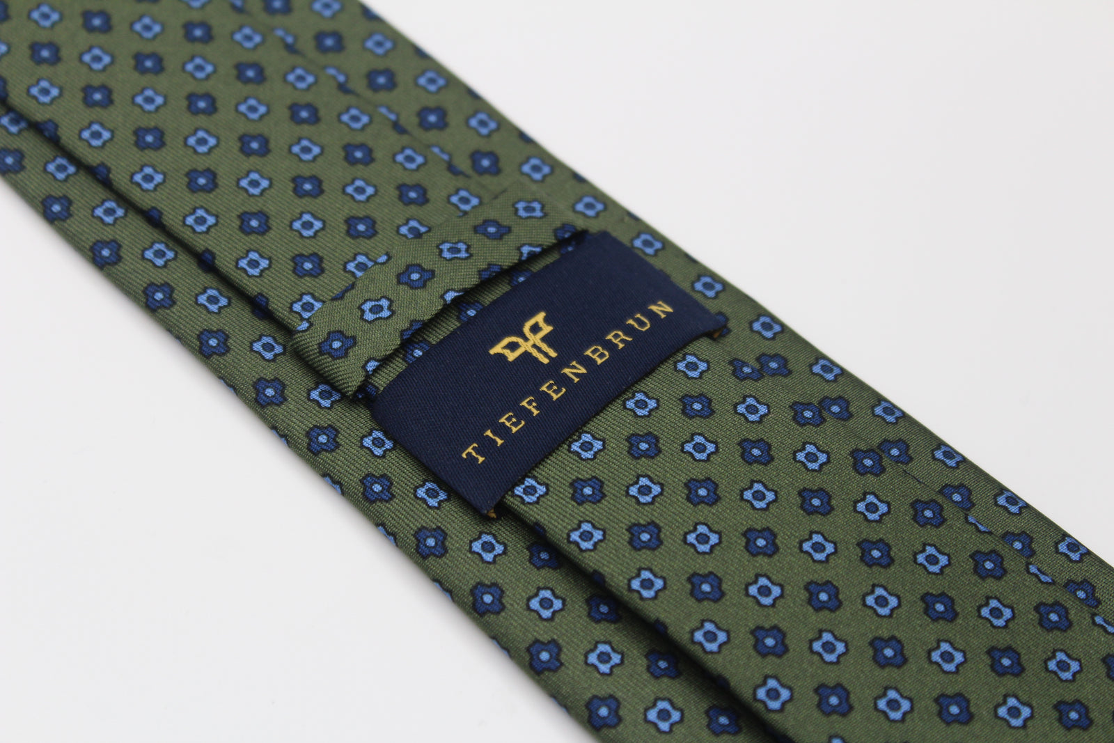 Seven-Fold Green and Blue Floral Silk Tie