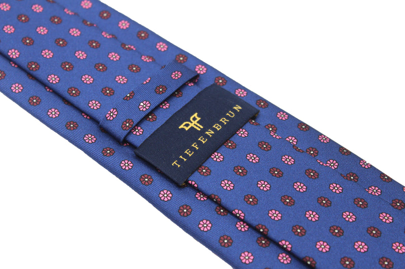 Seven-Fold Navy Tie with Pink and Burgundy Floral Design